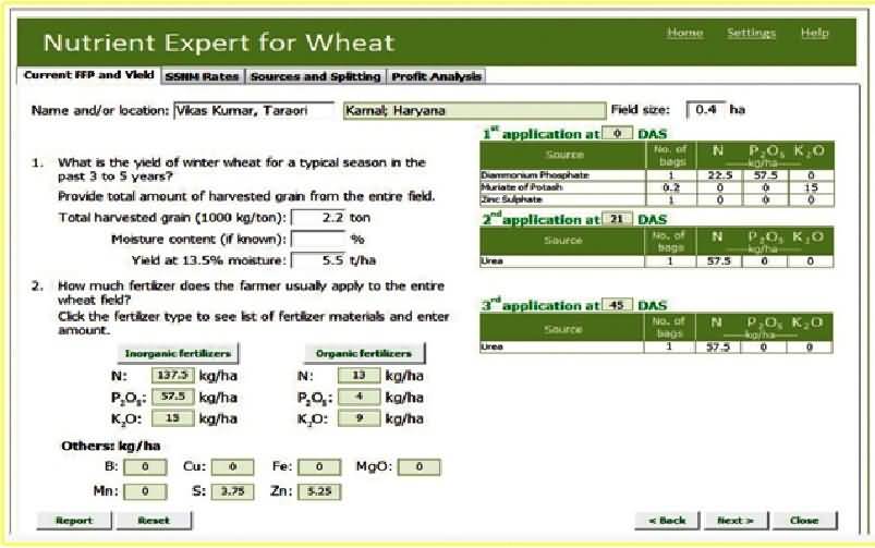Nutrient expert for wheat